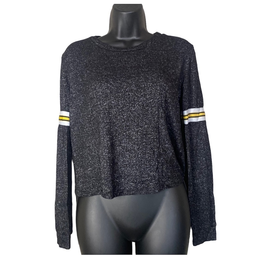 GAZE Black Marbled Crew neck Long Sleeve Everyday Pullover Top